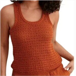 Aerie Crochet Burnt Orange Sweater Knit Tank Top Scoop Neck Size XS